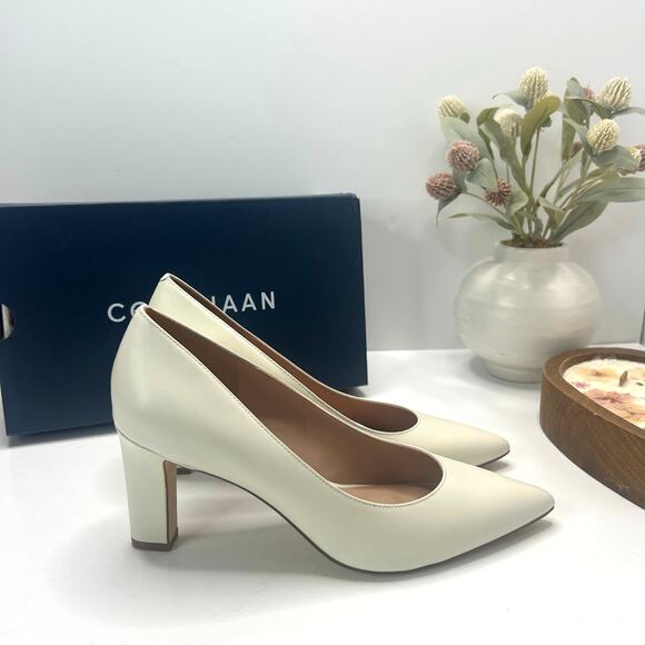 Cole Haan Shoes - Cole Haan Mylah Leather Chunky Heel Pump 75MM Ivory W29249 Women 8B Tried On
